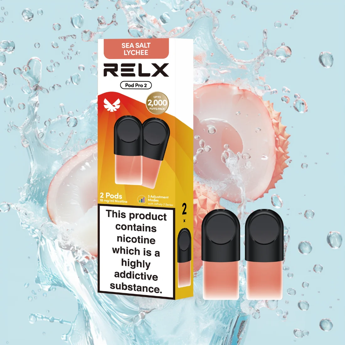 RELX Pod Pro Fruit Juicy Sea Salt Lychee Flavors 18mg/ml Nicotine - Six Pandas