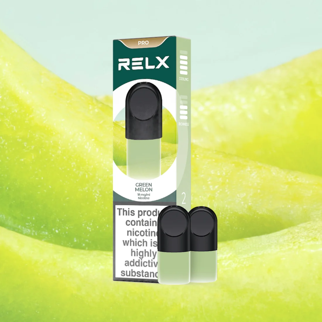 RELX Pod Pro Fruit Juicy Green Melon Flavors 18mg/ml Nicotine - Six Pandas