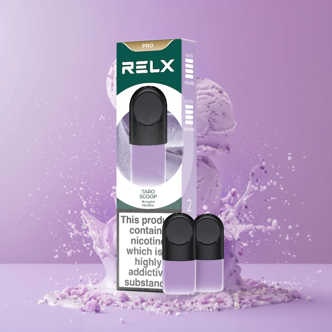 RELX Pod Pro Taro Scoop Dessert Flavors 18mg/ml Nicotine - Six Pandas